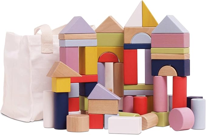 Le Toy Van - Educational Wooden Building Blocks 60 Piece Set Toy | Montessori Style Shape & Colour Development Toy - Suitable for 12 Months + (PL135)