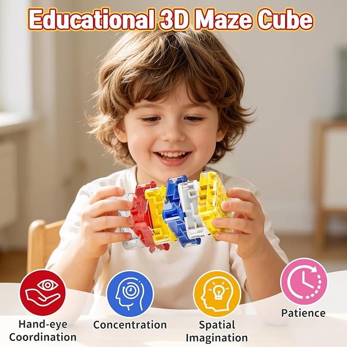 2-in-1 Fidget Spinner Maze Cube 3D Puzzle Brain Teaser 6 Level | Handheld Fidget Spinner Toy 3D Puzzle Cube Brain Teaser Game Stress Relief Anxiety Sensory Toy Travel Car Game Kids Adults
