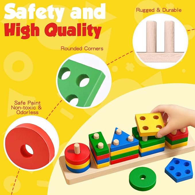 Montessori Toys for 2 3 Year Old Girls Boys, Wooden Sensory Toys for 2-3 Year Old Birthday Gifts, Education Toddler Puzzles Easter Basket Stuffers Learning Toy Activities Puzzles Ages 2-3