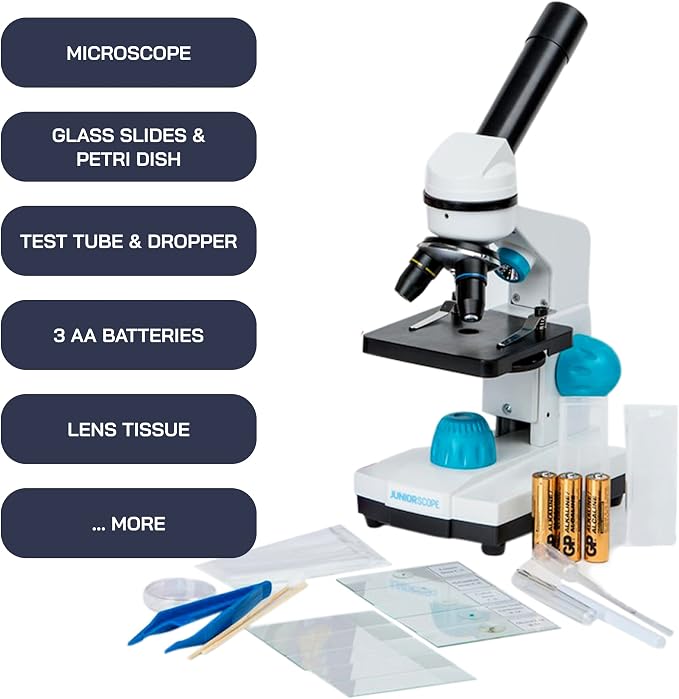 Omano Juniorscope Microscope for Kids – Microscope Kit for Kids 8+ for Science Microscope Experiments – Kids Microscope Kit that Encourage STEM Exploration – Beginner Microscope for Kids 8+