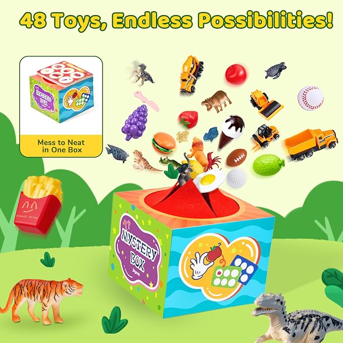 JoyCat Montessori Sensory Sorting Box with 48 Objects for Kids Ages 3-5 | Forty-eight themed objects support sorting, matching, naming and open-ended preschool play in one activity box