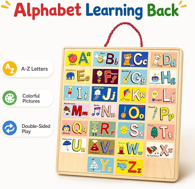 Busy Board with LED Light Switches, Montessori Toys for Toddlers 1-3, Wooden Sensory Activity Board, Travel Learning Toy for Boys & Girls, Educational Fidget Busy Board Gift for 1 2 3 Year Old Kids