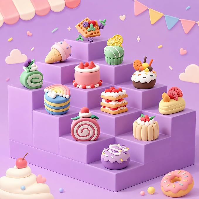 Air Dry Clay Kit -12 Desserts Modeling Clay for Kids Arts and Crafts | Ultra Light & Soft,Safe & Non-Toxic,No-Sticky & Crack,DIY Molding Clay with Sculpting Tools,Party Favors Gifts for Girls Boys