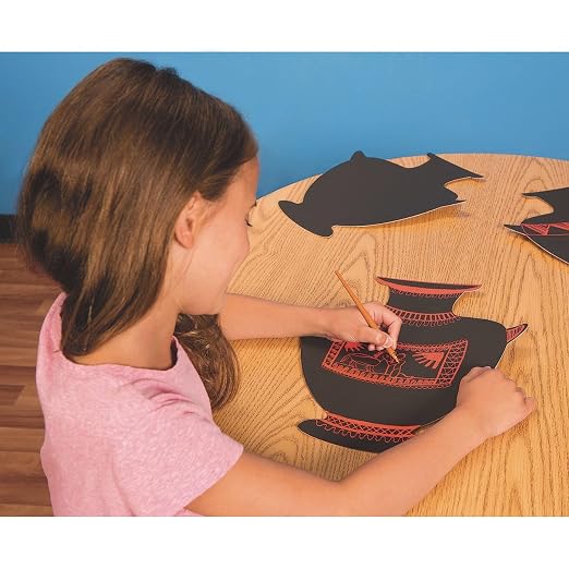 Greek Pottery Scratch Art Craft Kit (Pack of 24) | Measuring an 14 inches high, 12 inches wide at the handles, Life-sized vessels, Large Vessel Design, Knowledge about black