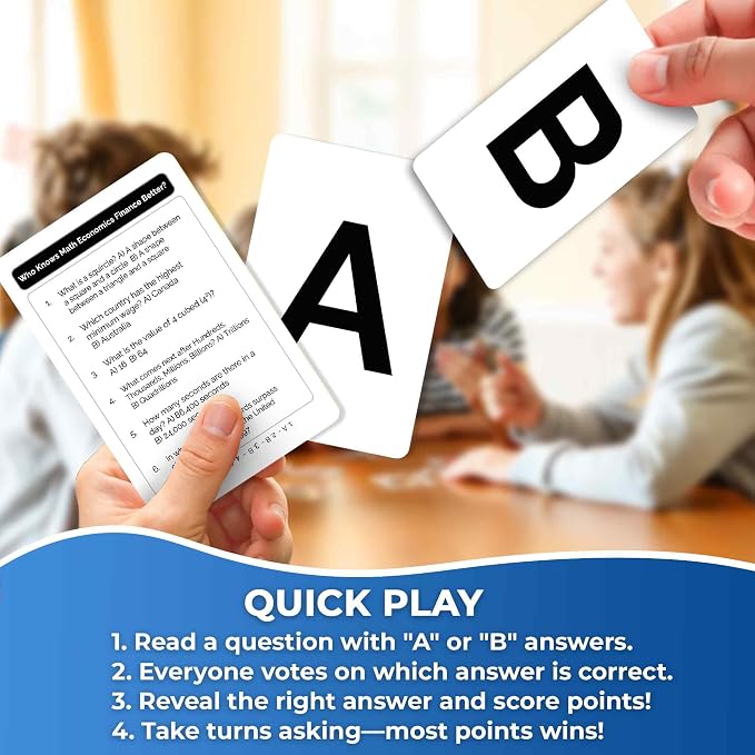Card Games for Kids 8-12 - STEM Board Family Games for Kids and Adults | Trivia Cards for Family Game Night - Who Knows Math Finance Economics Better - Fun Card Game for Families and Teens