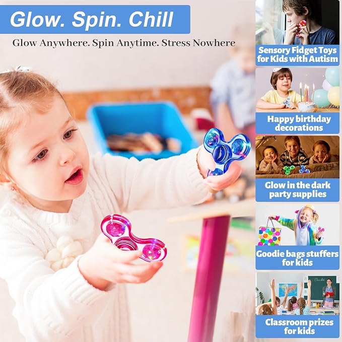 Fidget Spinner 2 Pack, Light up Sensory Fidget Toys Adults Kids Autism ADHD | Kids Travel Toys Anxiety Stress Relief Teen Boy Gifts, Classroom Prizes Glow Birthday Party Graduation Gift Stocking Stuffers