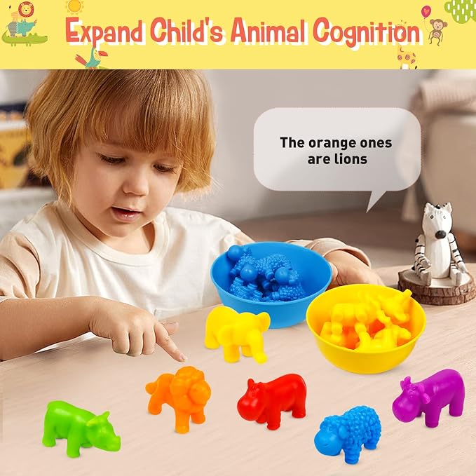 Counting Animals Color Sorting Stacking Matching Games with Rainbow Bowls Montessori Preschool Educational Learning Activities Fine Motor Skills Toys Easter Gift for Kids Ages 3+