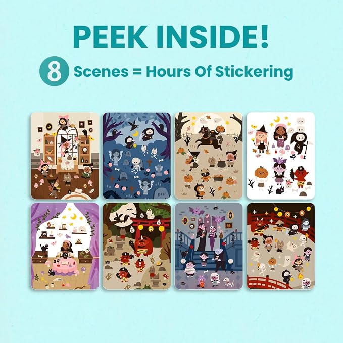 Cupkin Spooky Village Halloween Coloring & Sticker Book | 300+ Stickers | Spiral-bound kids craft format with 8 scenes, 8 art pages, side-by-side viewing, and an easy-peel design for ages 2–8