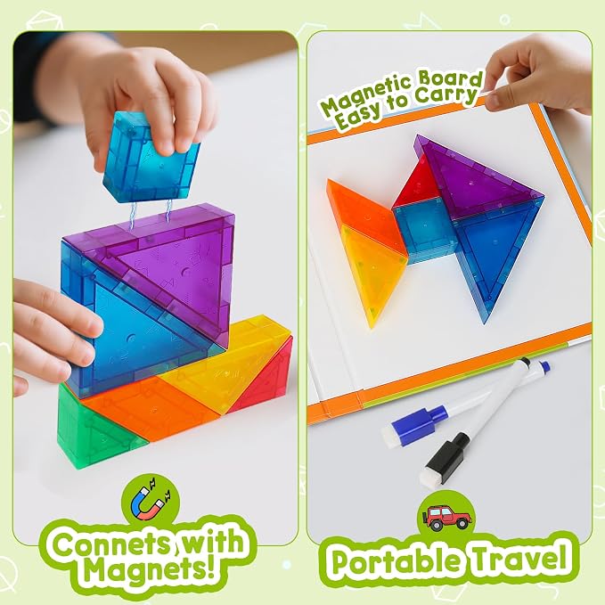 3D Magnetic Travel Tangram Puzzle, STEM Brain Teasers Toy for Kids&Adults | 400 Shape Challenges, Logic Skill Builder, Portable Book Design, Easy to Store, Educational Learning Gift