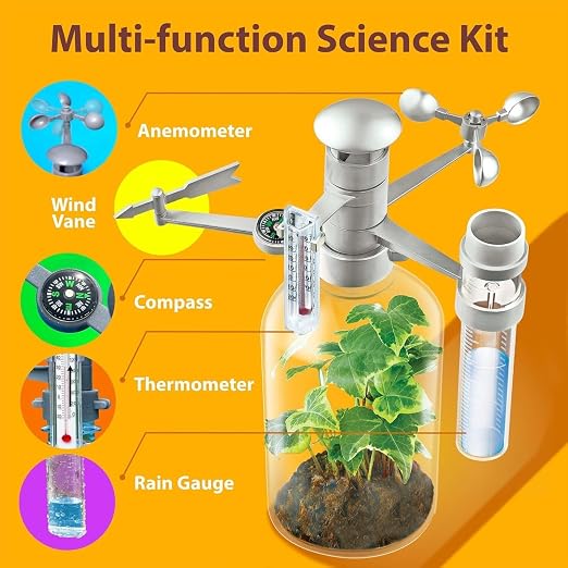 4M Green Science Weather Station - DIY Mini Observatory & STEAM Science Kit | Build an anemometer, rain gauge and thermometer to track wind and rain; create a 22x12 cm terrarium with recycled bottles