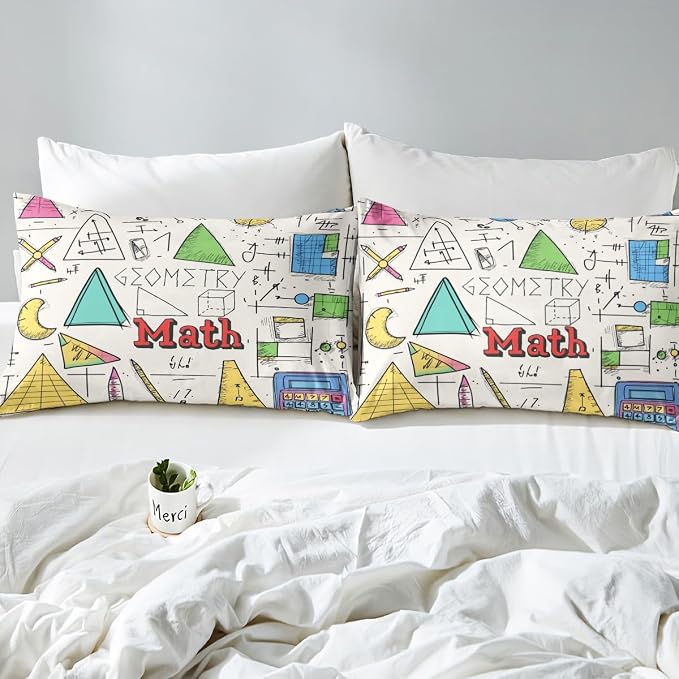 Math Bedding Sets Math Equations Geometric Axis Art Bed Sheets for Kids Toddler,Compasses Calculator School Supplies Fitted Sheet Twin,Mathematics Formula School Educational Dorm Room Decor