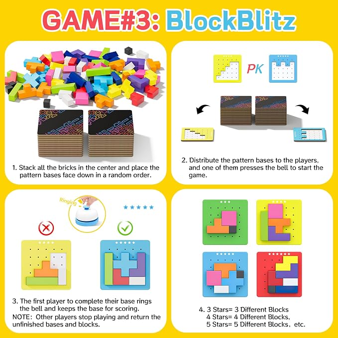 Wooden Block Stacking Games 120Pcs, 1-6 Players, Ages 4+ | 4 More Ways Play Fast-Paced Building Block Game for Party Game Night, Classroom Challenging Board Games for kids