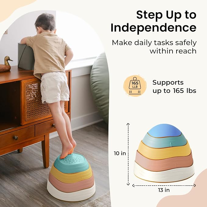 Tiny Land Stepping Stones for Kids, 5pcs Non-Slip Balance Toddler Toys | Sensory Stepping Stones for Toddlers 3-5 to Promote Balance, Coordination, and Active Play Skills Indoors or Outdoors