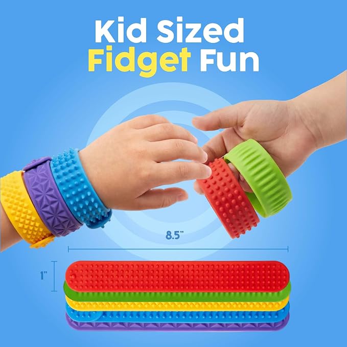 BUNMO Sensory Slap Bracelets for Toddlers 3+ – Stimulating & Addictive Textured Sensory Bracelet Fidget Toys for Boys & Girls, 6 Pack - Hours of Fun for Kids - Non-Mouthable Toy 3+