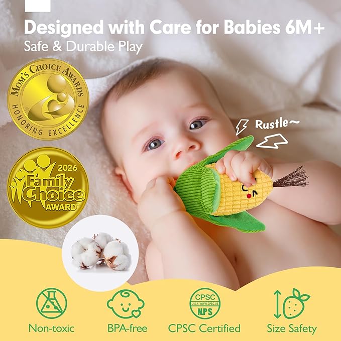 hahaland Baby Sensory Toys Montessori Toys 1 Year Old Fruit Vegetable 16PCs | Color Sorting Play Food with Textures, Crinkle, Rattle, 6-12 Month Baby Toys 1 Year Old Boy Gifts One Year Old Girl Birthday