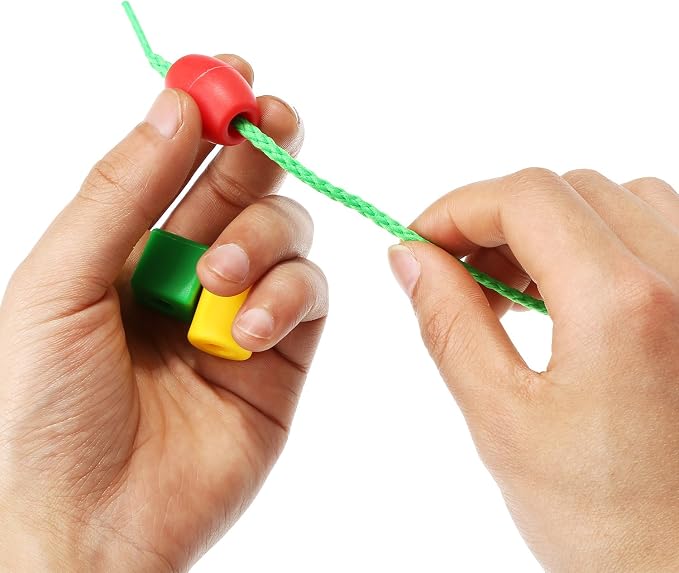 TOODOO Plastic Lacing Beads with 100 Beads and 10 Colorful Strings, String Bead Set for Toddlers Preschool Learning Educational Occupational Autism Hand-Eye Coordination & Color Sorting Toys for Kids