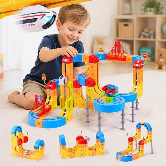 Magnetic Electric Train Set: Self-Assembly for Kids | 175Pcs DIY Flexible Anti Gravity Race Track Set with Electric Cars - STEM Building Toys Birthday Gift for Boys Girls 5-10