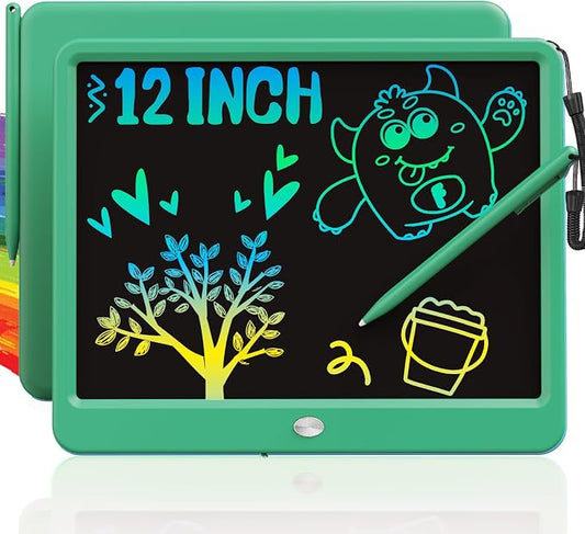 12 Inch LCD Writing Tablet for Kids, Coloring Drawing Pad, Mess Free Doodle Board, Airplane Travel Toys for Boys and Toddlers, Road Trip Essentials, Gifts for 3-8 Year Old Girls(DarkGreen)