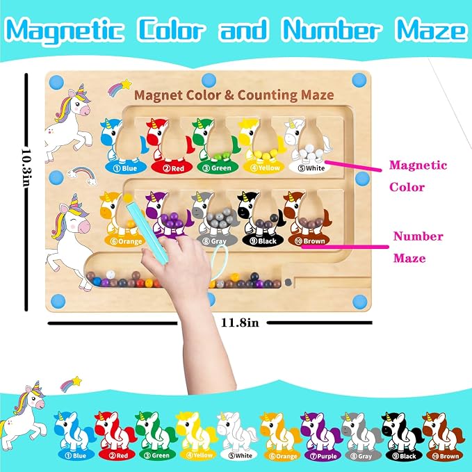 HONGID Magnetic Color and Number Maze,Uniorn Gifts for Girls,Montessori Toys for 2 3 4 5 Year Old,Learning Educational Sensory Toys for Toddlers and Kids Boys Girls,Christmas Birthday Gift for Kids