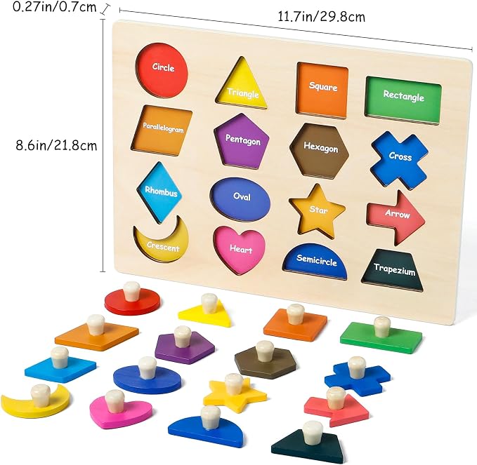 Shape Puzzles Wooden Puzzles for Toddlers Shape Sorter Toys | Peg Puzzle Educational Wooden Shape Board Puzzles, Preschool Learning Educational Toy for Baby Girls Boys