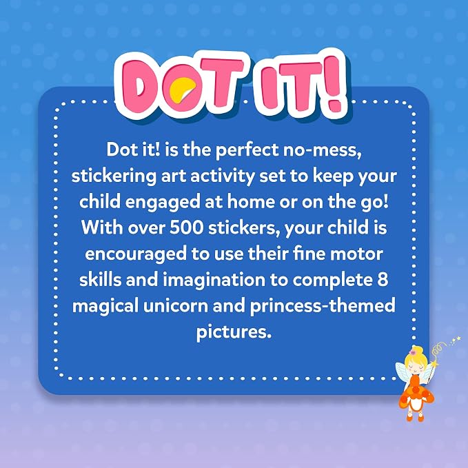 Skillmatics Dot It Sticker Art – Unicorns & Princesses, Craft Kit for Kids | 500+ Stickers, DIY Scrapbooking Activity, Screen-Free Travel Toys, Gift for Toddlers, Girls & Boys Ages 3, 4, 5, 6, 7