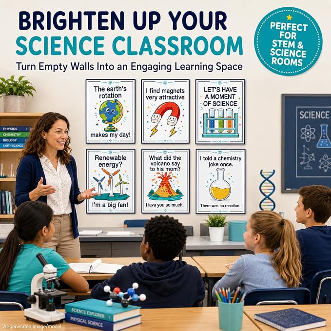 Funny Science Posters Set of 6, Science Classroom Decor, 11x14 Inch | science classroom science posters for classroom middle school chemistry posters scientific method poster
