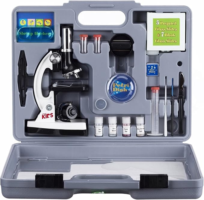 AmScope M30-ABS-KT2-W 1200X 52-pcs Microscope STEM Kit with Metal Body | 120X-1200X Magnification Range LED Ring Light