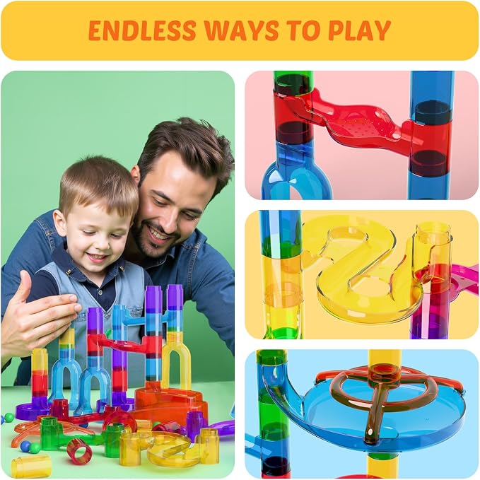 MaxTronic Marble Run kit, 109 Pcs Marble Maze Race Building Blocks Toy Game & STEM Learning Toys Christmas Birthday Gift for Kids Aged 3-12