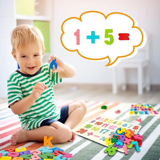 Attmu Wooden Puzzles for Toddlers, 2 Pcs Alphabet ABC Shape Number Puzzle | Learning Toys for Kids Preschool Educational Activities Toddler Gift Toys for Girls Boys Christmas Valentines Easter