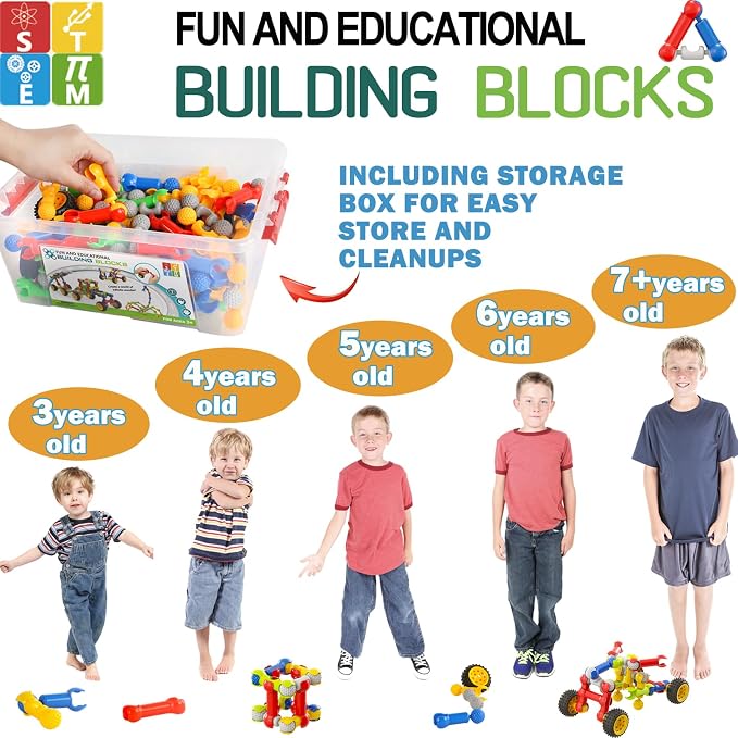 170 Pcs STEM Building Toys for Kids Ages 4-8, Building Blocks Educational Construction Engineering Building Kit for Ages 3 4 5 6 7 8 9 Year Old Creative Kids Games, Christmas Birthday Gifts Boys Girls | Interactive engineering kit for hands-on learning...