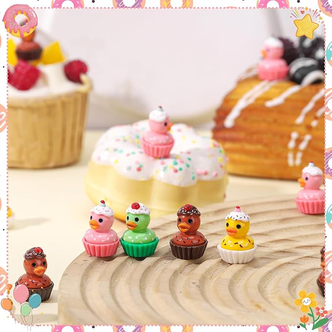32 Pack Cupcakes Ducks Toy Figures, Novelty Cupcakes Duck | Tiny Ducks to Hide, Birthday Party Favor Gift Decoration (4 Styles)