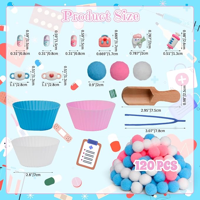183pcs Doctor Play Set Sensory Bin Filler Fine Motor Toys Pretend Play Doctor Kit Sensory Bin Items Toy Capsules Tooth Model Doctor Toy Bag Face Mask Toy Pretend Shot for Preschool Education Activity