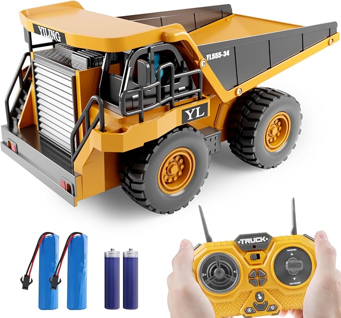 Dwi Dowellin Remote Control Dump Truck Toys for Boys 4-7,Construction Rc car with Lights/Sounds for Kids Age 8-12 Year Old,Ideal for Boys Age 3+