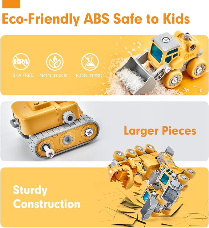 hahaland Toys for 5+ Year Old Boys - Take Apart Dinosaur Kids Toys Construction Vehicles 5 in 1 Transform into Dinosaur Robot STEM Building Toy for 5 6 7 8 Year Old Boys | 5 in 1 Transformer Toys Take Apart Dinosaur Kids Toys for 5+ Year Old Boys
