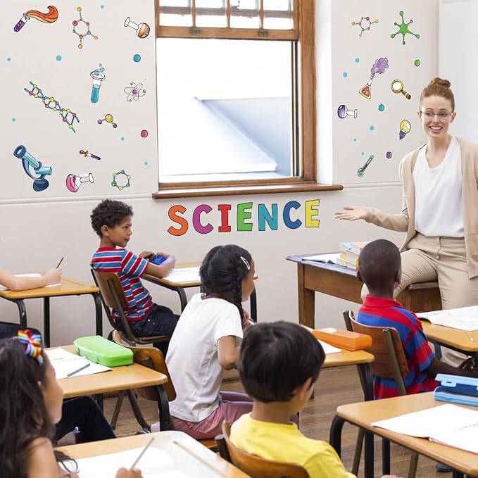 LHIUEM Science Biology Lab Backdrop Wall Decal Steam Bulletin Board Sticker | Science Education Wall Mural Decorations Funny Science Classroom Decor Scientific Method Poster for Kids Classroom Laboratory