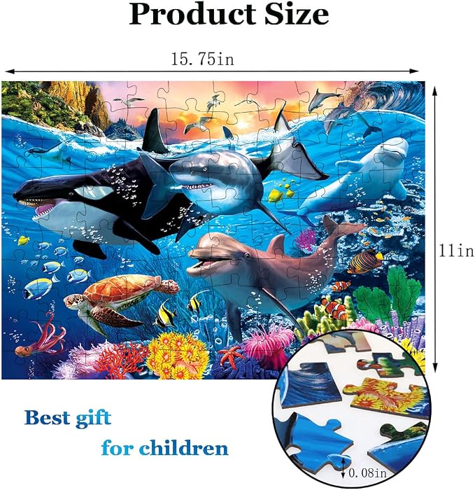 100 Piece Puzzles for Kids Ages 4-6 6-8 Year Old - Underwater World | Kids Puzzles Ages 5-8, Jigsaw Puzzle for Adults Toddler Children, Birthday Gifts for Boys & Girls, Learning Educational Toys