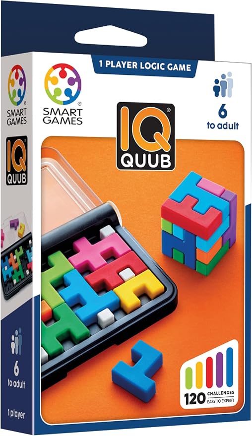 SmartGames IQ Quub – 2-in-1 Travel Logic Puzzle & 3D Cube Building Game with Soft Touch Pieces, 120 Challenges, STEM Brain Teaser for Kids and Adults, Ages 6 - Adult