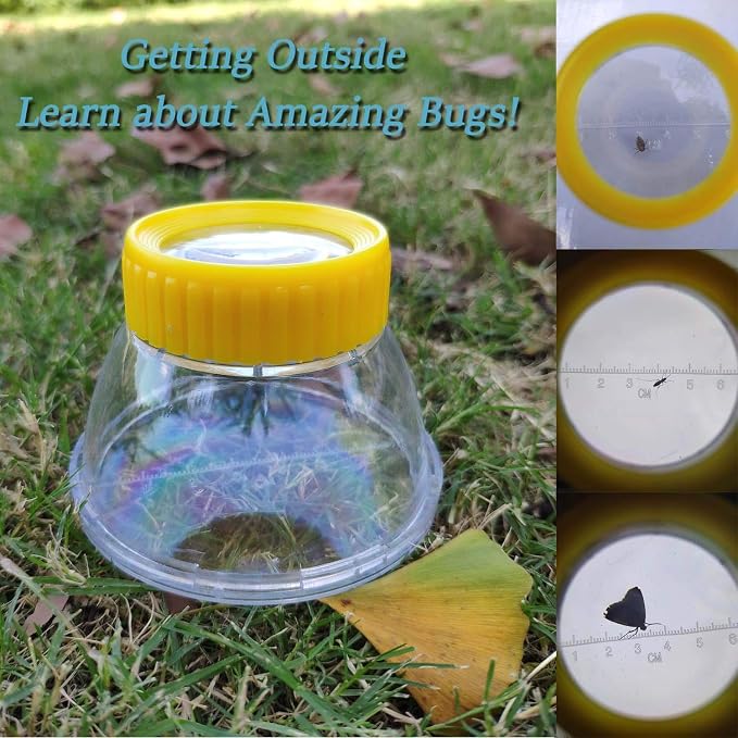 Bug Viewer for Kids 3X Magnifying Insect Observation Kit Built-in 7cm Ruler with 2 Slant Tweezers Bug Jar Catcher Cage for Kids Science Nature Exploration (2Pack Yellow)