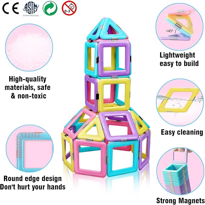 Tolnetr Magnetic Tiles Toys for 3 4 5 6 7 8+ Year Old Girls Boys Toddlers | Magnetic Blocks Building Macaron Castle Set for STEM Creativity Educational Toys for Kids Age 3-6 Christmas Birthday Gifts