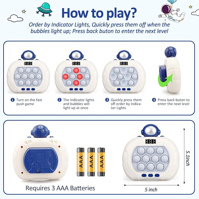 Blackma Fast Push Light Up Fidget Toys for Kids, Handheld Puzzle Game Sensory Toys, Christmas Toys Gifts for 3-12 Year Old Boys Girls (Blue and White)