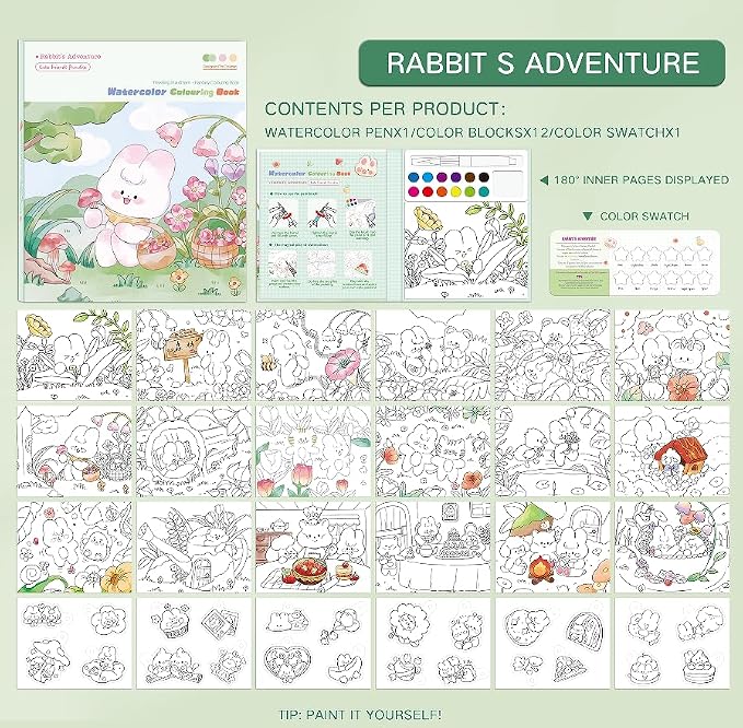 Paint with Water Coloring Books for Kids Ages 3-5, 4-8 – Cute Coloring Book for Teens,Arts and Crafts for Kids Ages 3 4 5 6 7 8+, Birthday Gift Toys for Girls Boys,Travel Toys -Rabbit