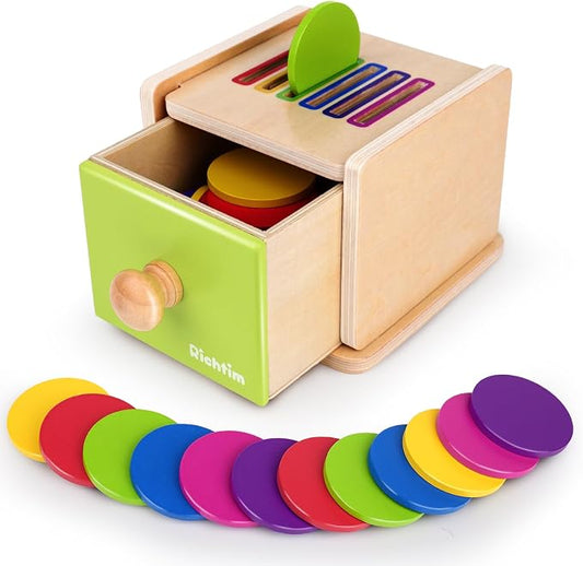 Montessori Toys for 1-3 Year Old: Color Sorting Wooden Drawer Box Toy for Toddlers, Object Permanence and Fine Motor Sensory Toy, 12-18 Months Busy Board Matching Game for Baby Boys and Girls Gifts