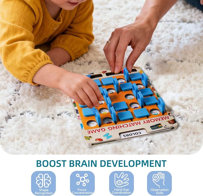LiKee Wooden Matching Memory Game for Kids Age 3 4 5 6 7 8 Year Old, Travel Toy for Boys Girls, Board Game, Road Trip Essentials for Toddler
