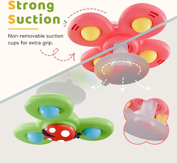 LiKee Strong Suction Cup Fidget Rotating Sensory Bath Toys for Baby Christmas Stocking Stuffers, Airplane Car Travel Table & Window Toys for Toddler Boys and Girls, 10+ Months