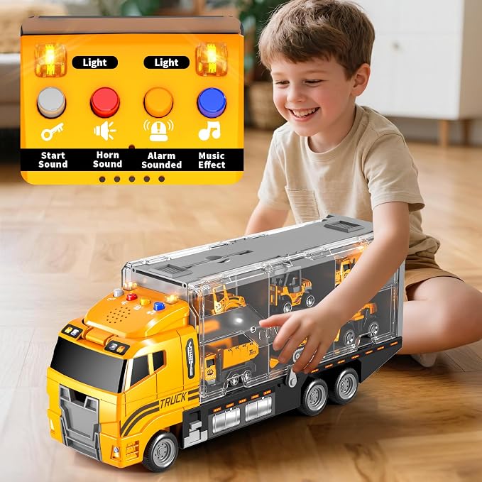 Toddler Boys Construction Truck Toy Set with Play Mat & Die-Cast Toy Cars | Toy Trucks for Boys Age 4-7, Construction Truck for Toddlers 3-5, Trucks for Kids Ages 4-8, Birthday & Christmas Gift for Boy