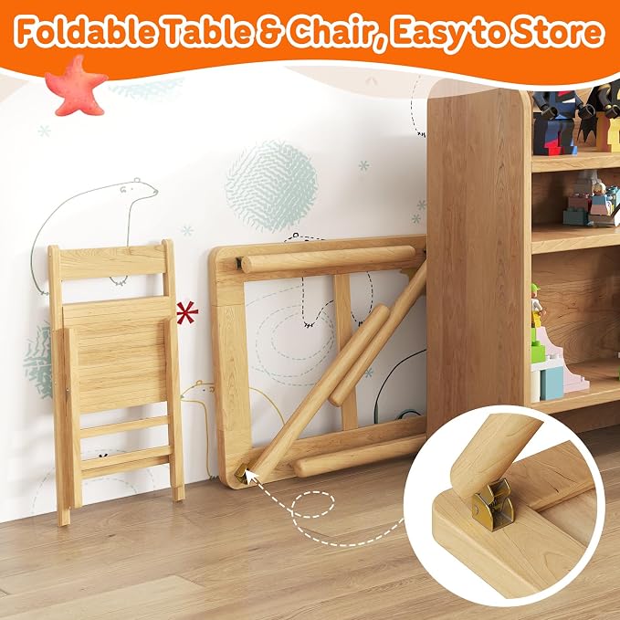 FUNLIO Foldable Wooden Sensory Table with 2 Bins & 1 Foldable Chair for Toddlers, Kids Sensory Table with Anti-Warping Plywood Lid, Indoor/Outdoor Play Sand and Water Set, CPC Certified