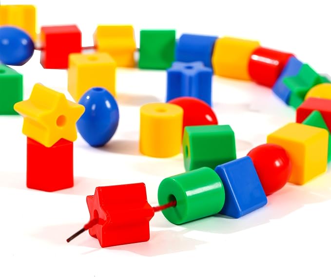 KUTOI Toddler Toys - Big Lacing Beads Set for Fine Motor Skills & Hand-Eye Coordination - 36 Beads & 6 Strings - Color Sorting & Counting Educational Learning Toy Montessori Toys