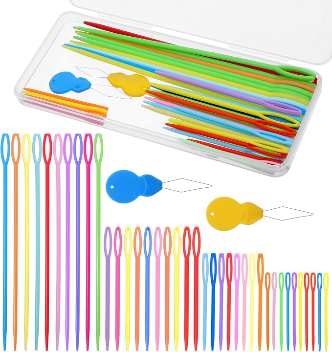 Plastic Needles for Yarn, Plastic Sewing Needles for Kids | with Threader, & Storage Box, 2.2 in, 2.8 in, 3.5 in, & 5.9 in, for Handmade Crafts, Canvas and Yarn Projects
