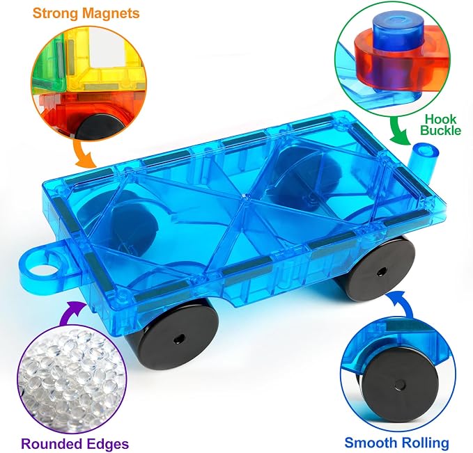 Magnetic Tiles Car Building Kit for Toddlers, 4 PCS Magnet Construction Trucks, STEM Toys for Boys Girls Ages 3-5 4-8,Educational Vehicle Engineering Set, Gifts for Kids