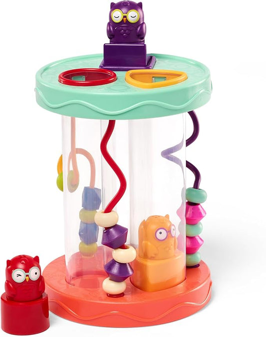 B. toys Baby Shape Sorter, Hooty-Hoo Owls, Bead Mazes & Sounds, Interactive | Hooty-Hoo shape sorter with 3 owl shapes, 3 bead mazes, color matching and fun sounds for fine motor play, Baby, 10+ Months